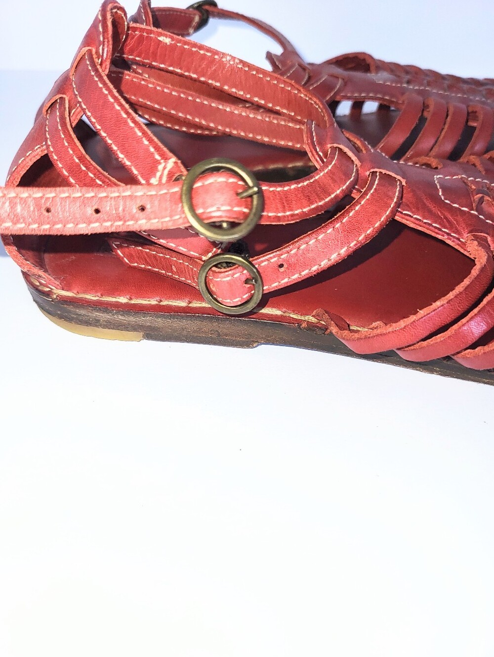 Frye Kayla Huarache Sandals Caged Gladiator Genuine Leather Oxblood Red Size 8.5 - Picture 4 of 16